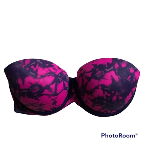 PINK VICTORIA SECRET / Pink & Purple Tie Dye Strapless Pushup Bra Size 32DD - Picture 1 of 8